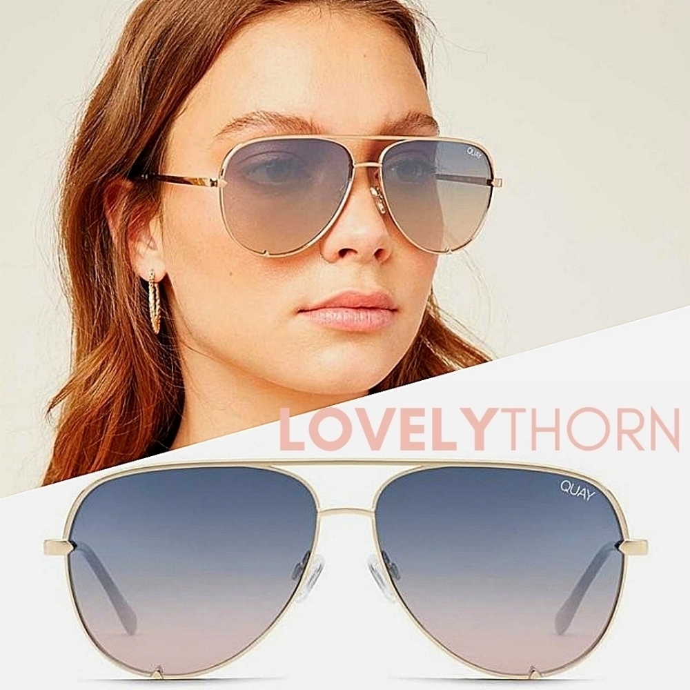QUAY // ltd ed oversized aviators gold frames navy peach fade lenses - Picture 1 of 16